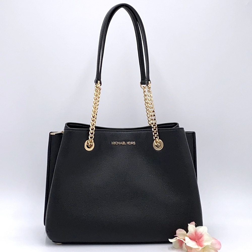 MICHAEL KORS TEAGEN LG LONG DROP SATCHEL BLACK - Picture 4 of 16